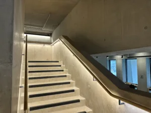 London College of fashion | Glowrail, LED Handrail, Timber | The Light Lab | Bespoke education lighting