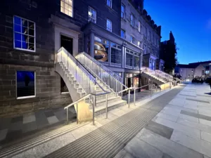 St James Quarter Edinburgh | Bespoke retail lighting | Custom Glowrail LED handrail public realm external | The Light Lab