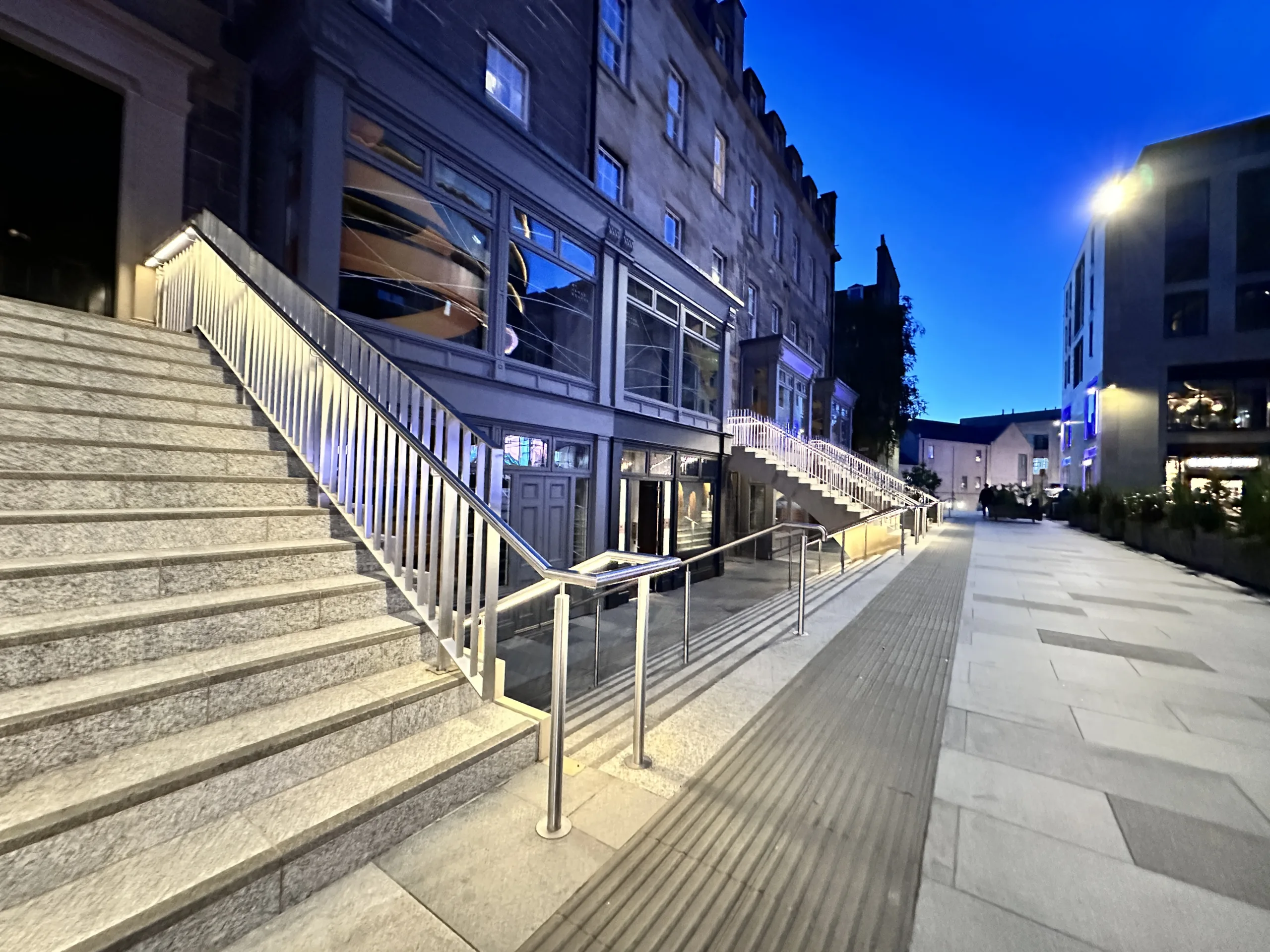 St James Quarter Edinburgh | Bespoke retail lighting | Custom Glowrail LED handrail public realm external | The Light Lab