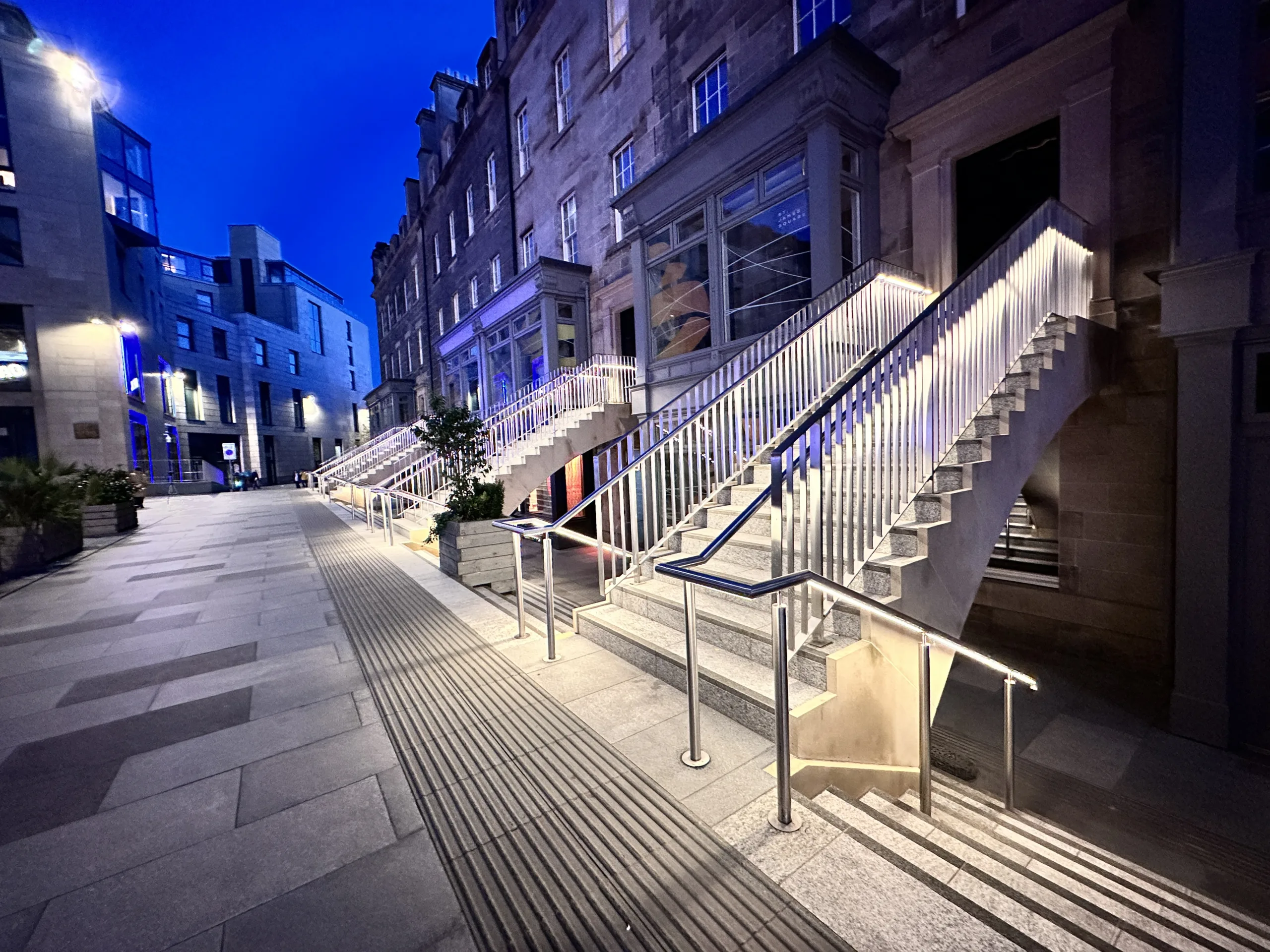 St James Quarter Edinburgh | Bespoke retail lighting | Custom Glowrail LED handrail public realm external | The Light Lab