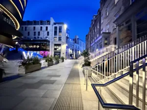 St James Quarter Edinburgh | Bespoke retail lighting | Custom Glowrail LED handrail public realm external | The Light Lab